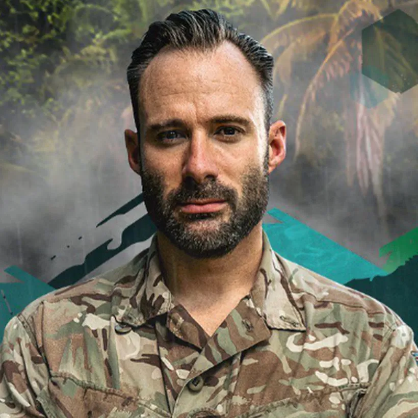 Most Wanted-Teilnehmer im Outdoor- bzw. Militär-Look, der für Strategie, Flucht und physische Herausforderungen steht.